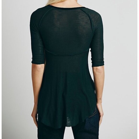 Free People Semi Sheer Asymmetric 3/4 Sleeve Slub Knit Layering Top - Picture 13 of 14